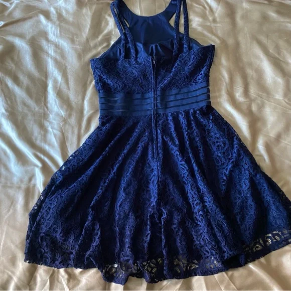 City Studios Fit & Flare Navy Blue Lace Eyelet Semi-Formal Mini Dress Size 9 D10 - Picture 9 of 10